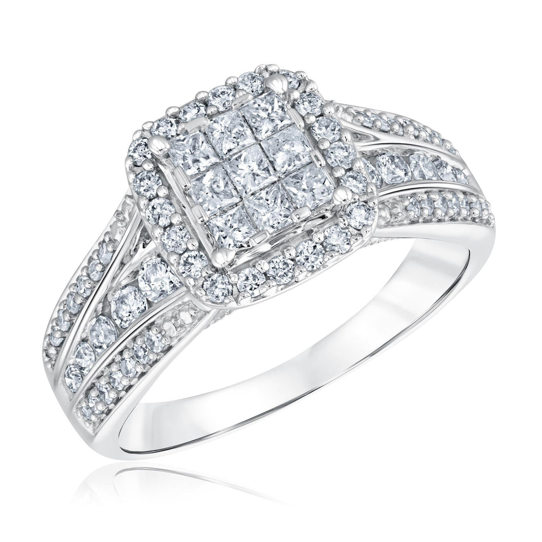 1ctw Princess Diamond Composite Halo White Gold Engagement Ring 1ctw | Harmony Collection