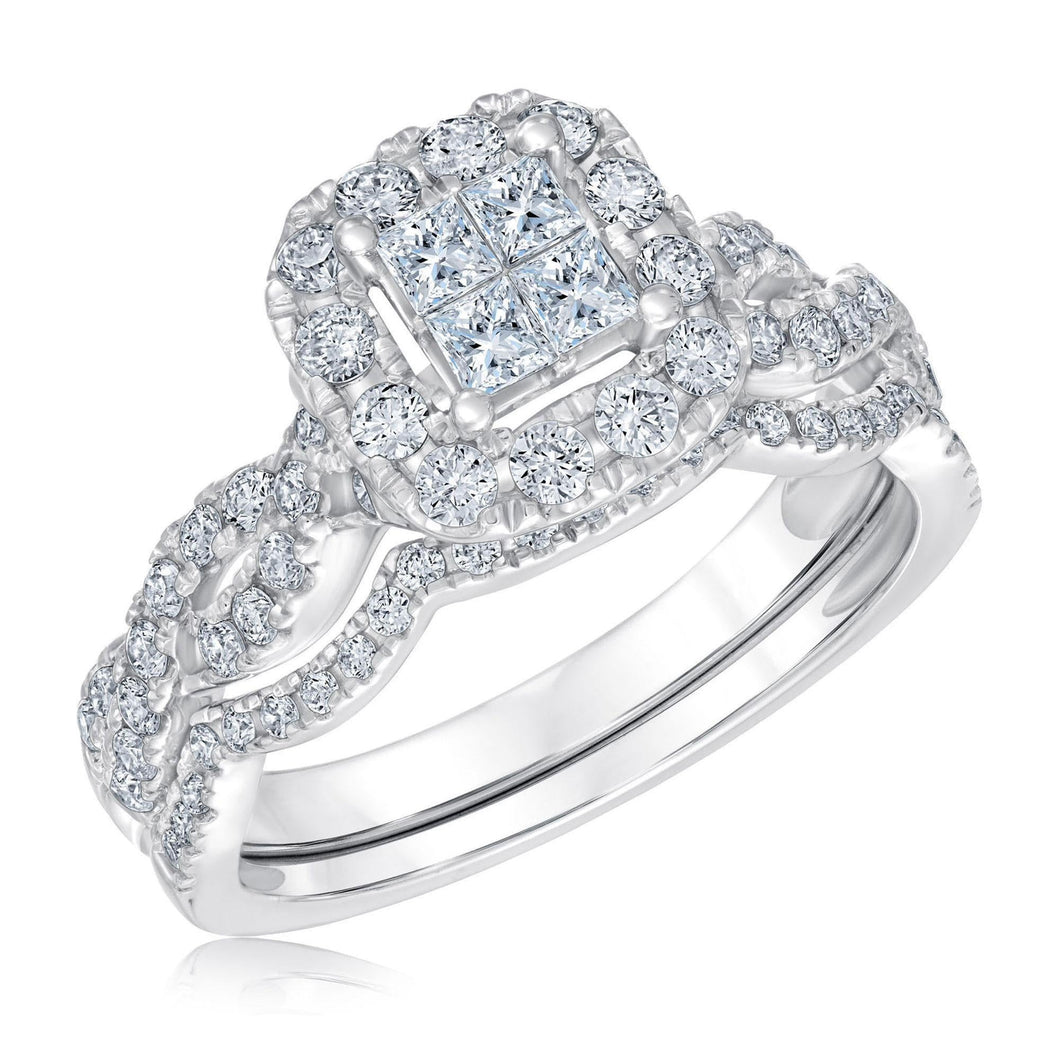 1ctw Princess Diamond Composite White Gold Engagement and Wedding Ring Bridal Set | Harmony Collection
