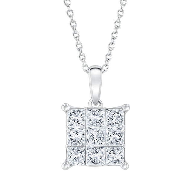 1ctw Princess Diamond White Gold Pendant Necklace