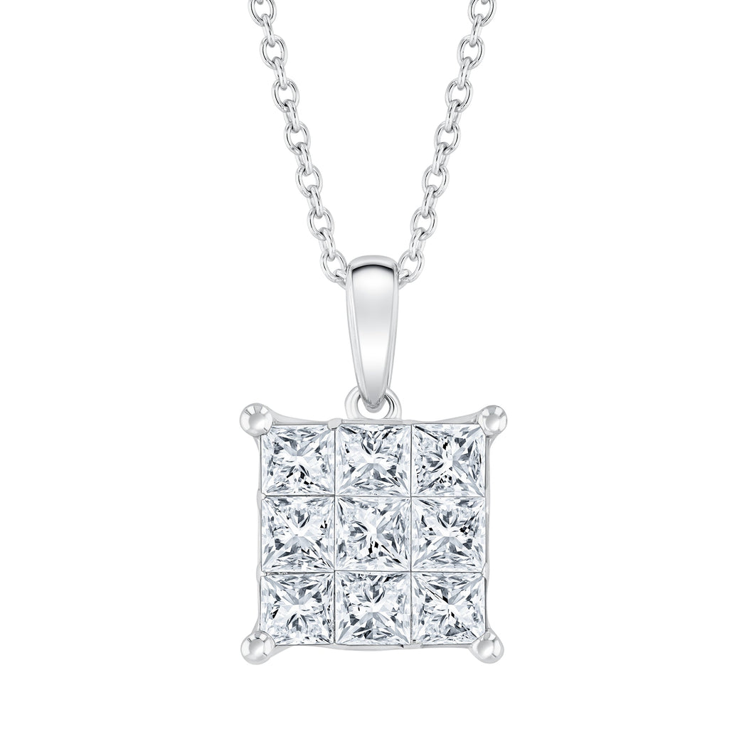 1ctw Princess Diamond White Gold Pendant Necklace