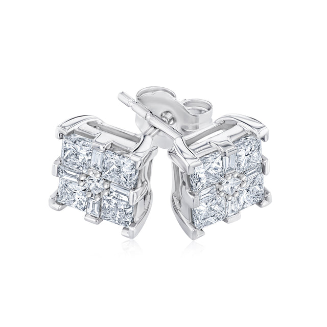 1ctw Princess and Baguette Diamond White Gold Stud Earrings