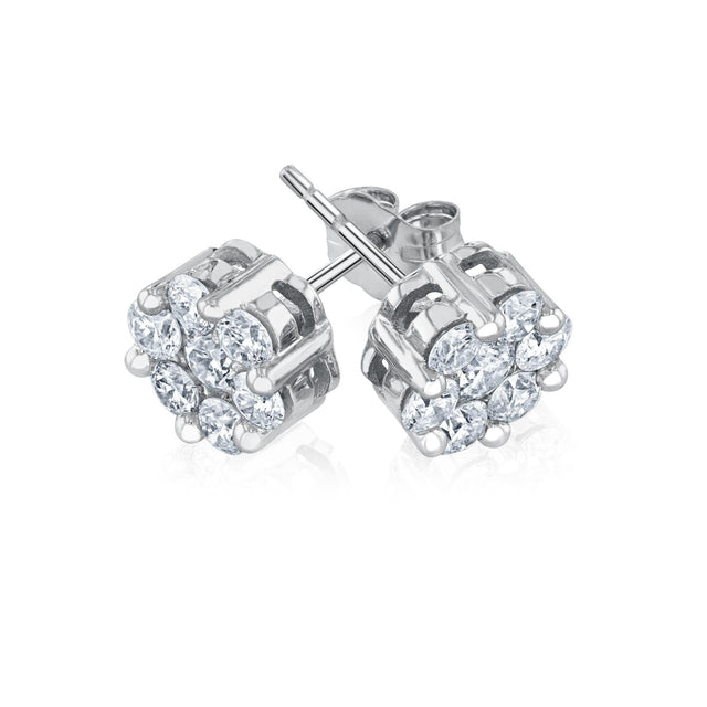 1ctw Round Diamond Composite Flower White Gold Stud Earrings