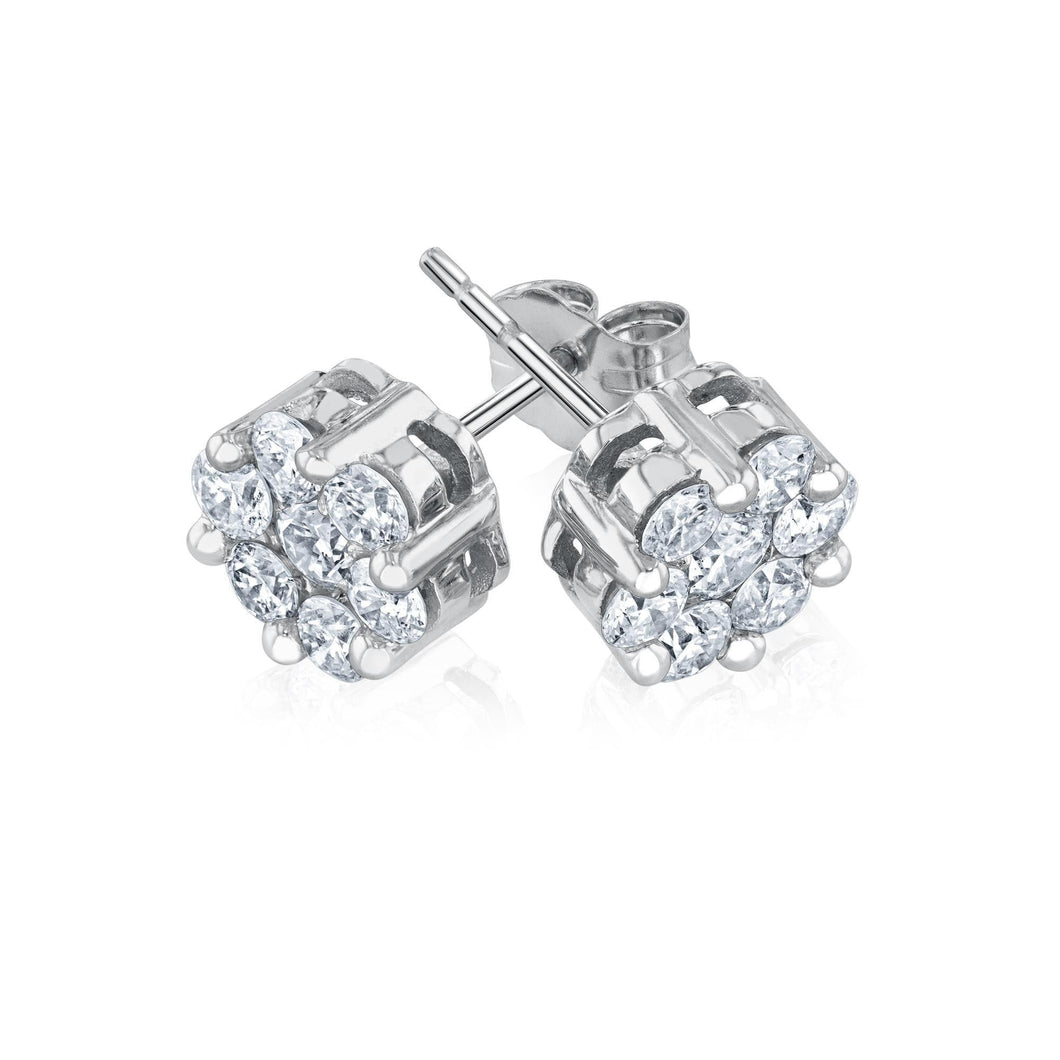 1ctw Round Diamond Composite Flower White Gold Stud Earrings
