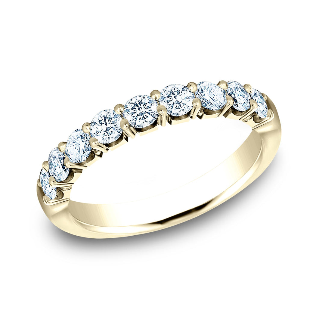 1ctw Round Diamond Crescent Shared Prong Yellow Gold Wedding Band 3mm - Size 4