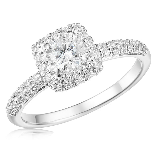 1ctw Round Diamond Cushion Halo White Gold Engagement Ring | Size 5