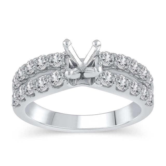 1ctw Round Diamond Double Row White Gold Engagement Ring Setting - Design Collection - Size 5