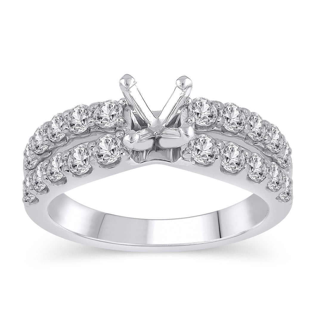 1ctw Round Diamond Double Row White Gold Engagement Ring Setting - Design Collection - Size 5