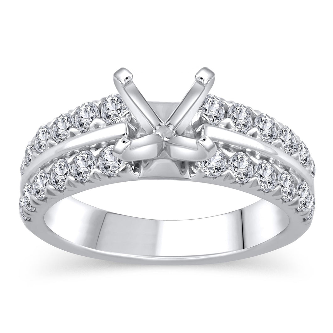 1ctw Round Diamond Double Row White Gold Engagement Ring Setting - Design Collection - Size 5