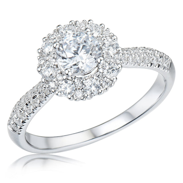 1ctw Round Diamond Halo White Gold Engagement Ring | Size 7