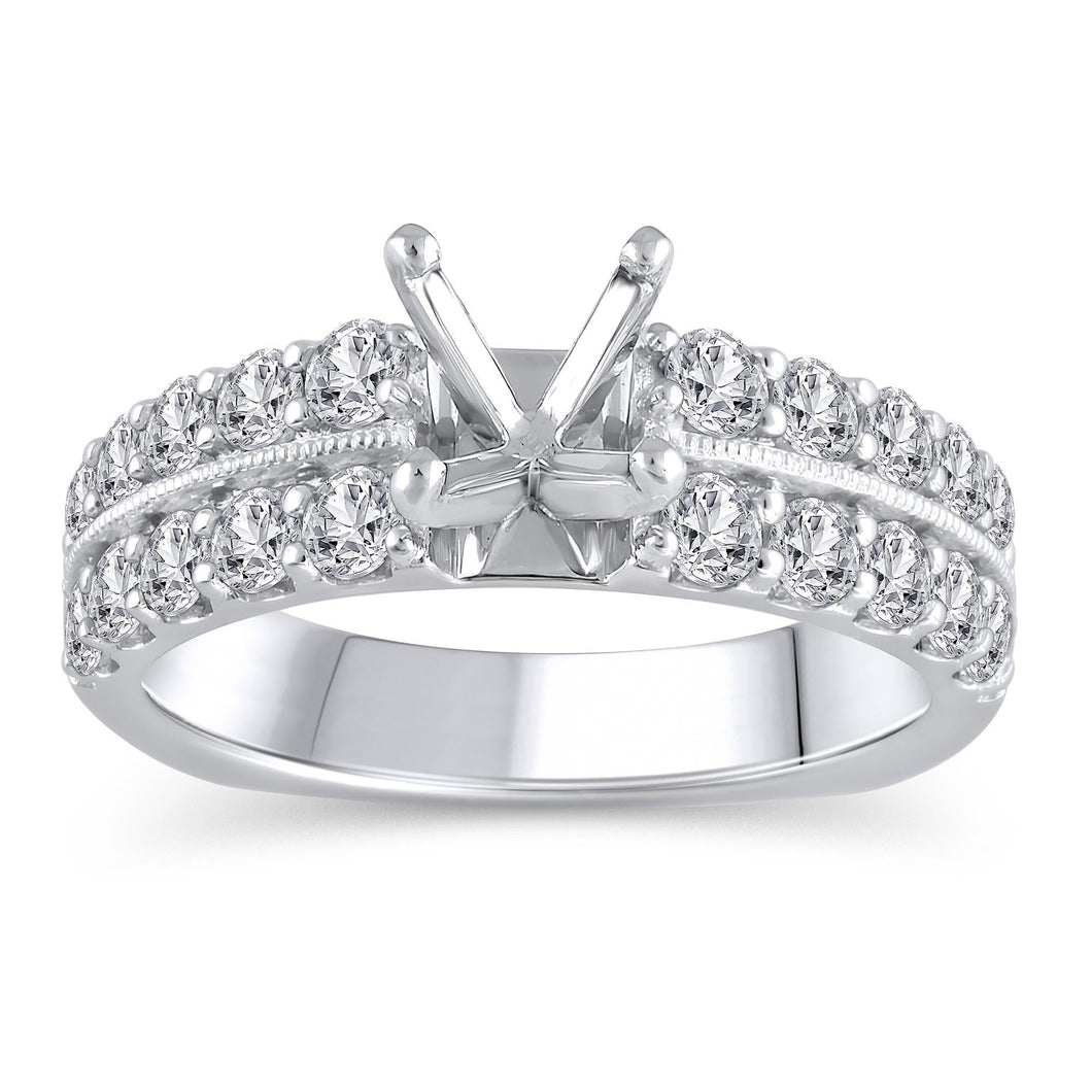 1ctw Round Diamond Milgrain Detail White Gold Engagement Ring Setting - Design Collection - Size 5