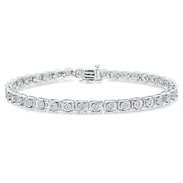 1ctw Round Diamond Miracle Set Sterling Silver Tennis Bracelet