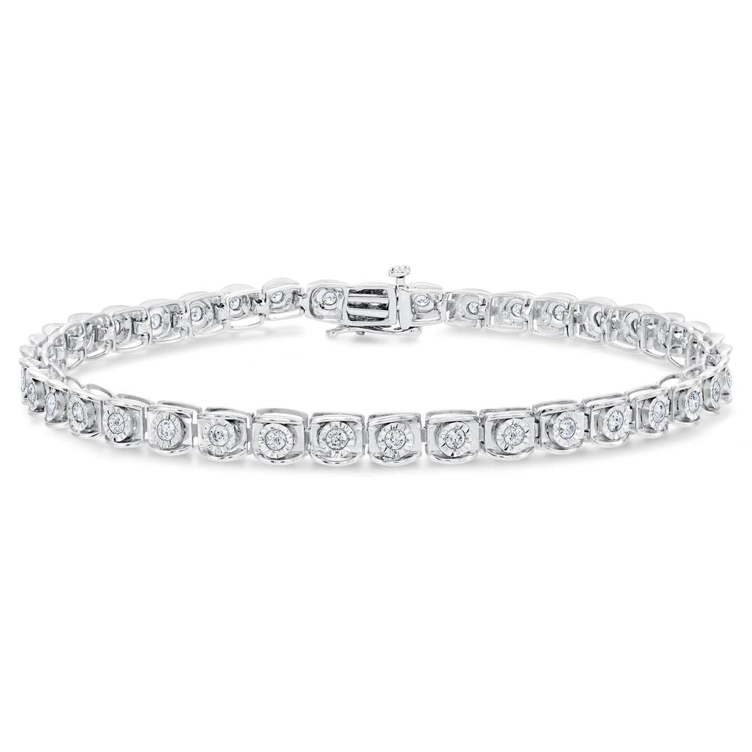 1ctw Round Diamond Miracle Set Sterling Silver Tennis Bracelet