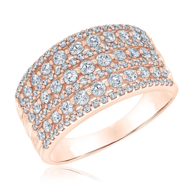 1ctw Round Diamond Multi-Row Rose Gold Anniversary Ring - Embrace Collection - Size 5
