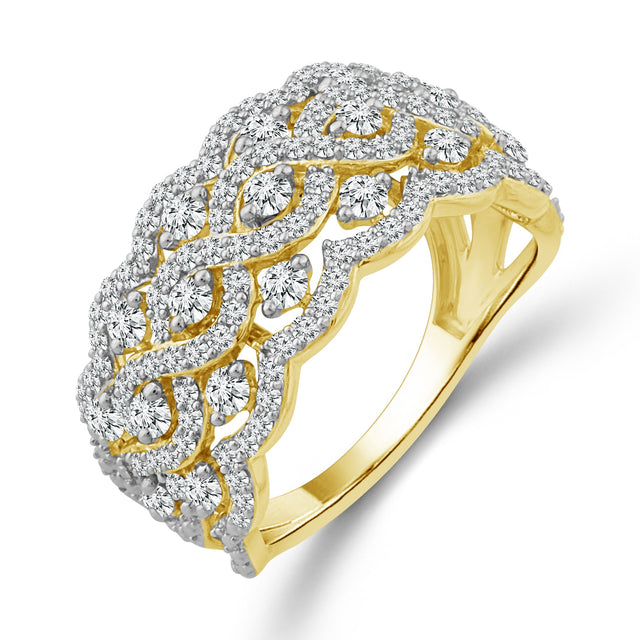 1ctw Round Diamond Multi-Row Yellow Gold Anniversary Band - Embrace Collection - Size 9