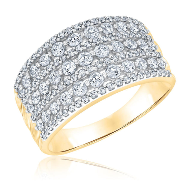 1ctw Round Diamond Multi-Row Yellow Gold Anniversary Ring - Embrace Collection - Size 5