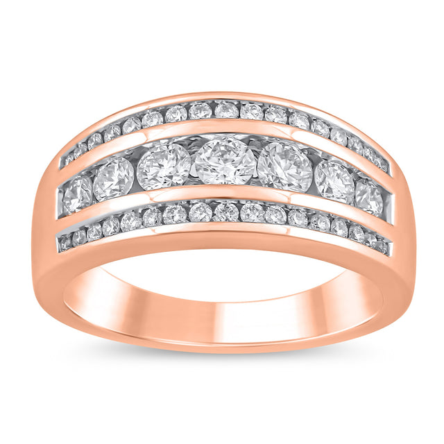 1ctw Round Diamond Three-Row Rose Gold Anniversary Ring - Embrace Collection - Size 5