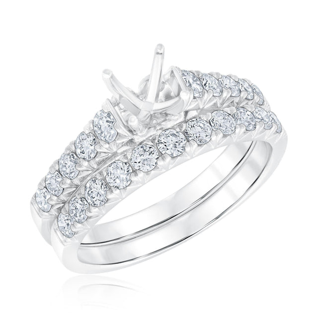 1ctw Round Diamond White Gold Engagement Ring Setting and Wedding Band Bridal Set | Design Collection