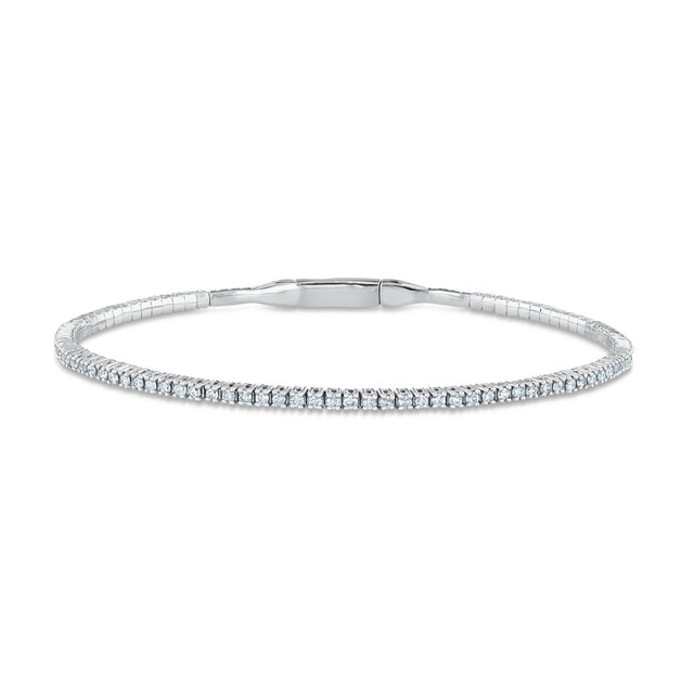 1ctw Round Diamond White Gold Flexible Bangle Bracelet