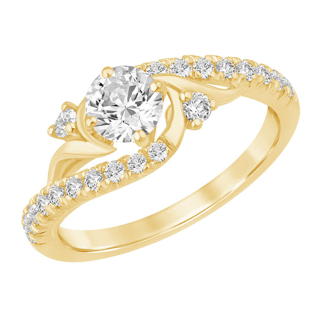 1ctw Round Diamond Yellow Gold Bypass Engagement Ring - Glow Collection