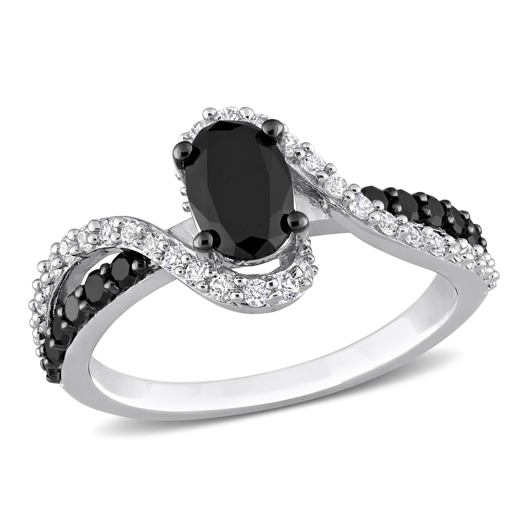 1ctw Treated Black Diamond and Created White Sapphire Sterling Silver Crossover Ring - Size 9