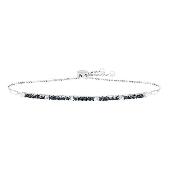 1ctw Treated Black Diamond and Diamond Sterling Silver Bolo Bracelet