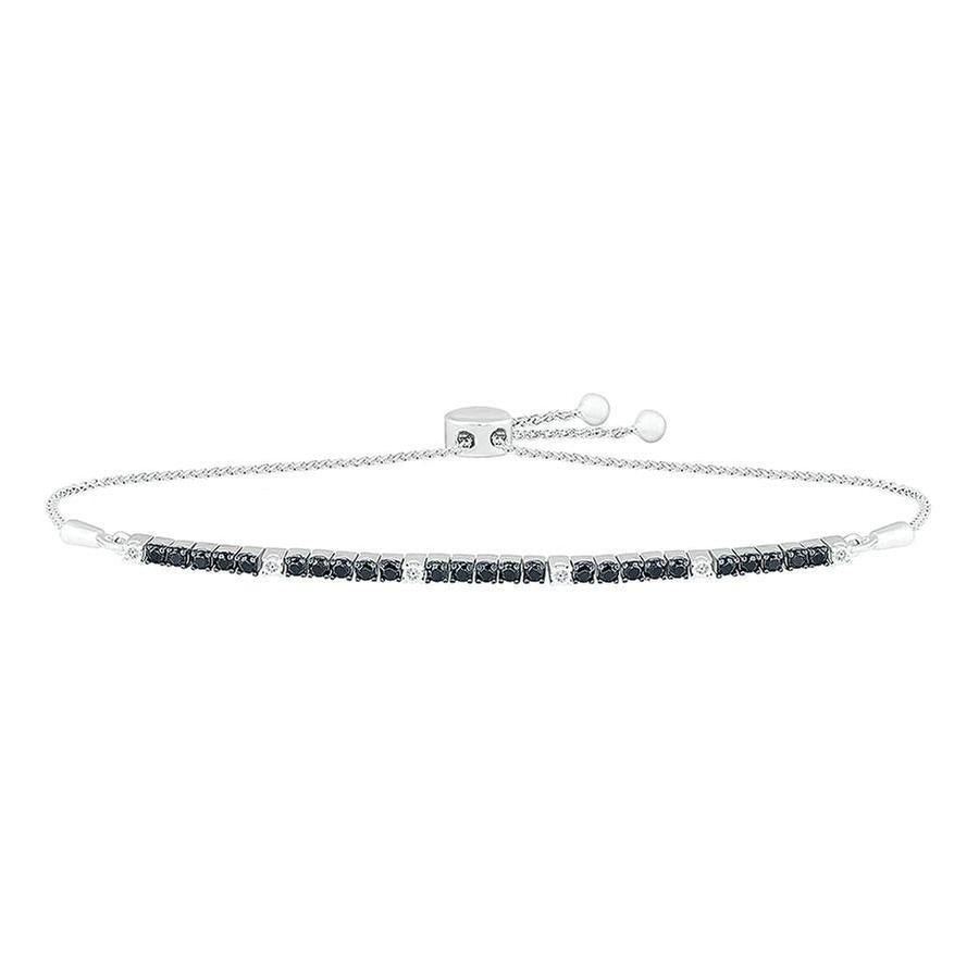 1ctw Treated Black Diamond and Diamond Sterling Silver Bolo Bracelet