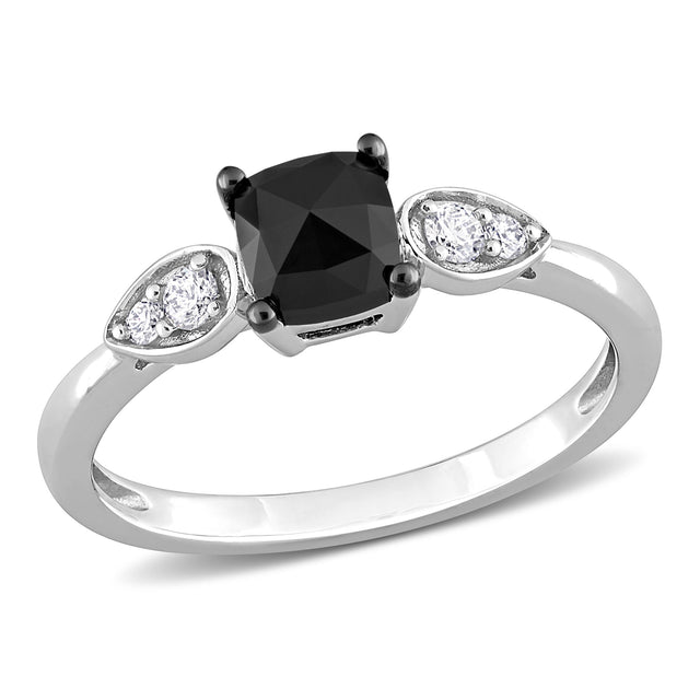 1ctw Treated Black Diamond and Diamond White Gold Ring | Size 6