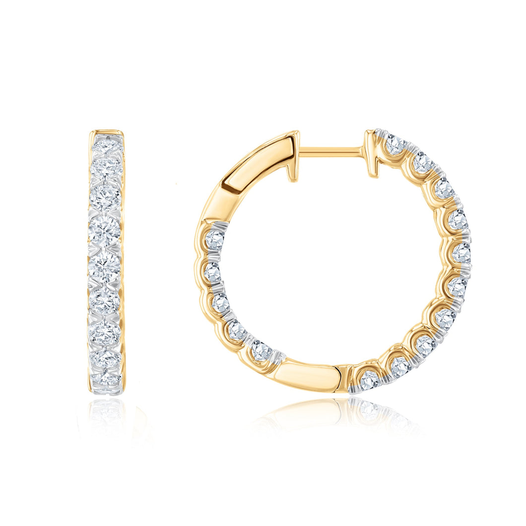 2 1/2ctw Round Lab Grown Diamond Yellow Gold Inside Out Hoop Earrings