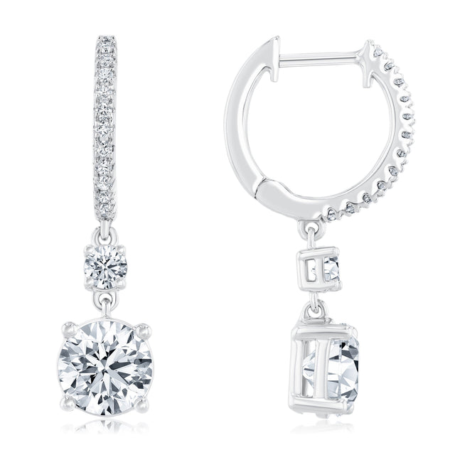 2 1/3ctw Round Lab Grown Diamond White Gold Drop-Hoop Earrings