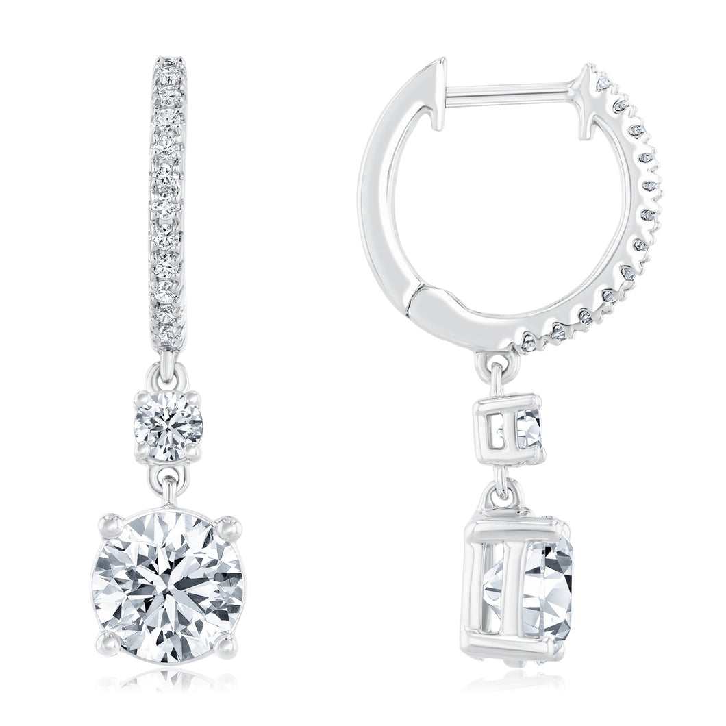 2 1/3ctw Round Lab Grown Diamond White Gold Drop-Hoop Earrings