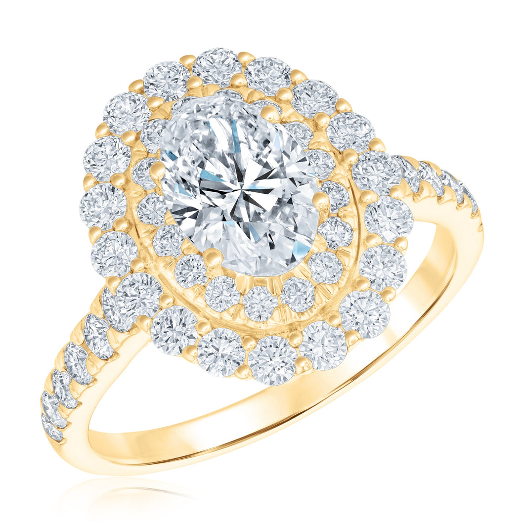 2 1/4ctw Oval-Shaped Lab Grown Diamond Double Halo Yellow Gold Engagement Ring