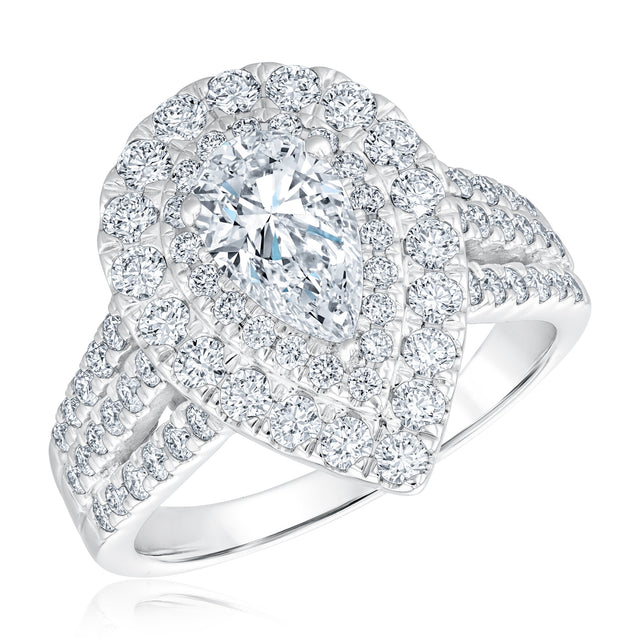 2 1/4ctw Pear-Shaped Lab Grown Diamond Double Halo White Gold Engagement Ring
