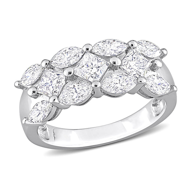 2 1/5ctw Marquise and Princess Diamond Semi-Eternity White Gold Band Ring - Size 5