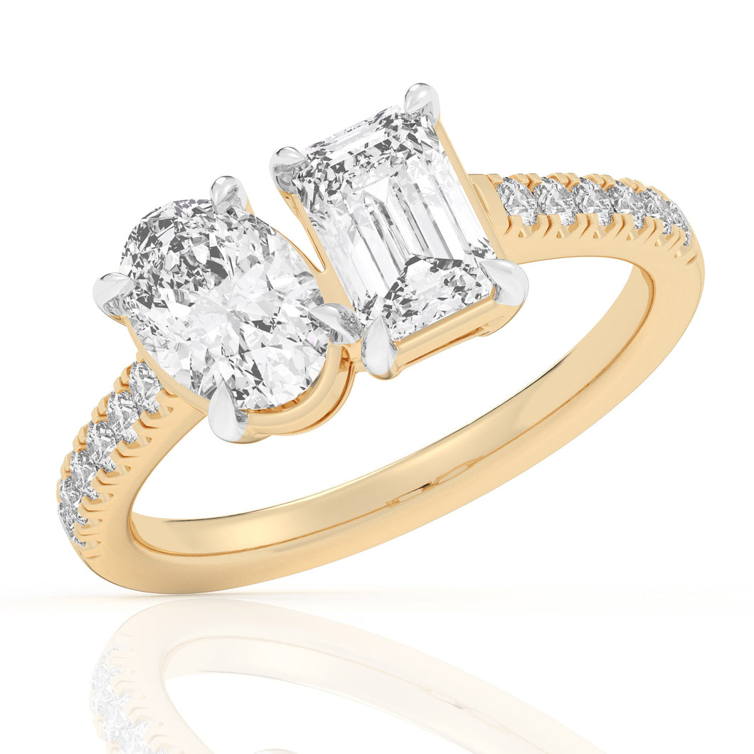 2 1/8ctw Oval and Emerald Lab Grown Diamond Toi et Moi Yellow Gold Engagement Ring - Size 5