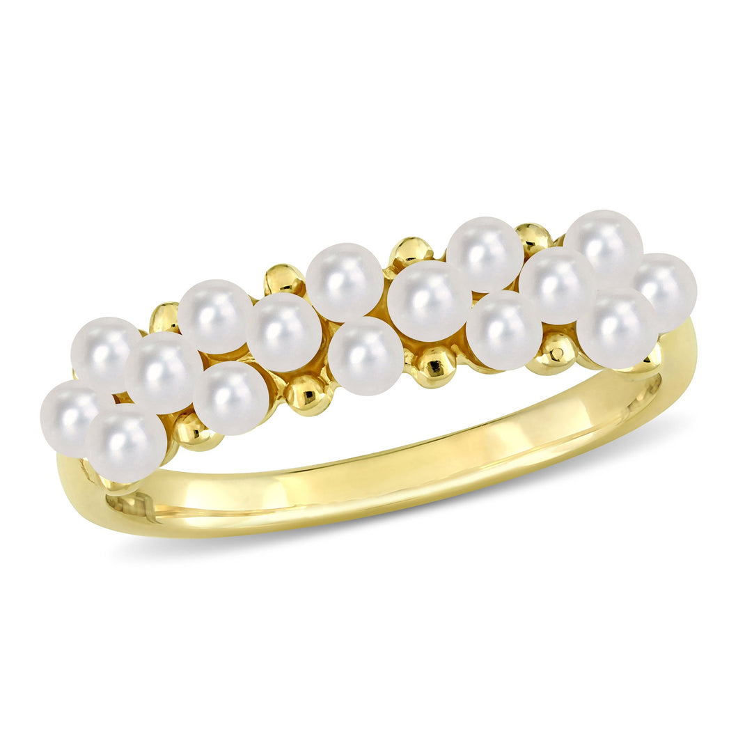 2-2.5mm White Freshwater Cultured Pearl Yellow Gold Band Ring | Size 10