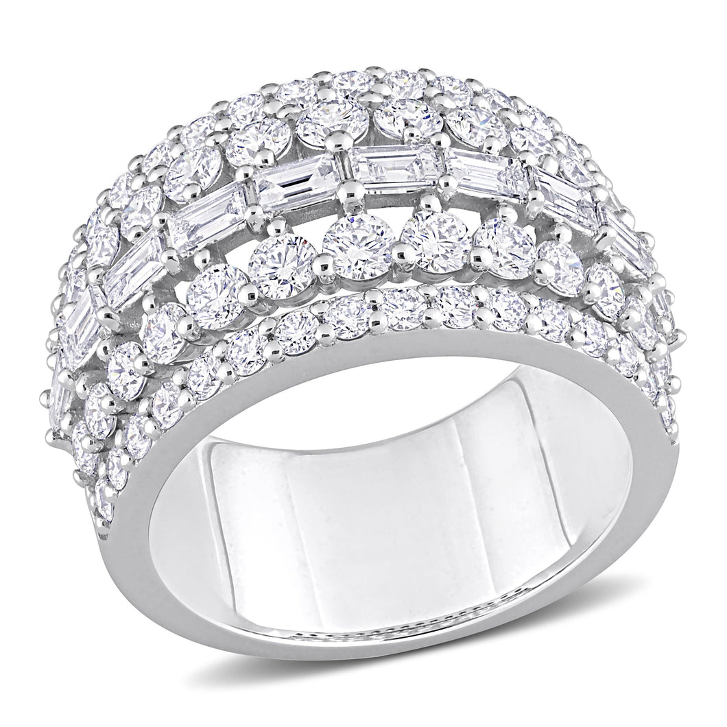 2 3/4ctw Parallel Baguette and Round Diamond Multi-Row Semi-Eternity White Gold Ring | Size 5