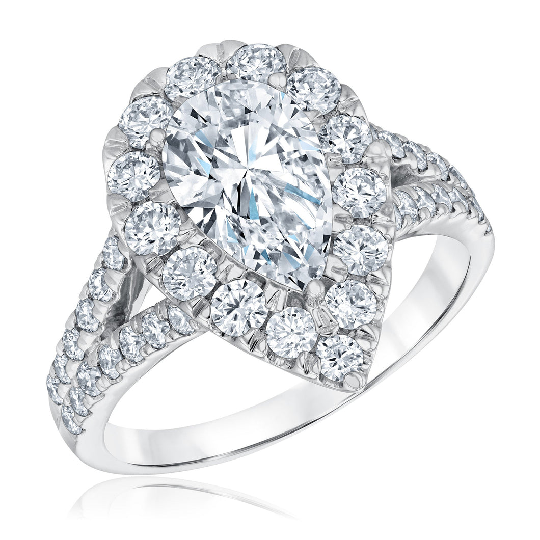 2 3/4ctw Pear Lab Grown Diamond Halo White Gold Engagement Ring
