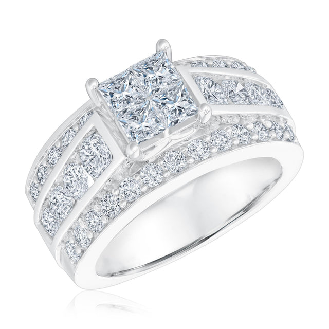 2 5/8ctw Diamond Princess Quad White Gold Multi Row Engagement Ring | Harmony Collection