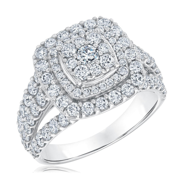 2ctw Cushion Diamond Composite Halo White Gold Engagement Ring | Harmony Collection