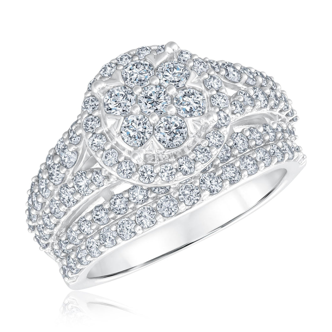 2ctw Diamond Cluster Halo White Gold Engagement and Wedding Ring Bridal Set | Harmony Collection