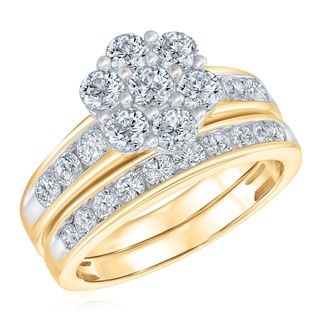 2ctw Diamond Flower Composite Yellow Gold Engagement and Wedding Ring Bridal Set | Harmony Collection
