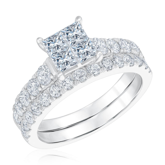2ctw Diamond Princess Quad White Gold Engagement and Wedding Ring Bridal Set | Harmony Collection