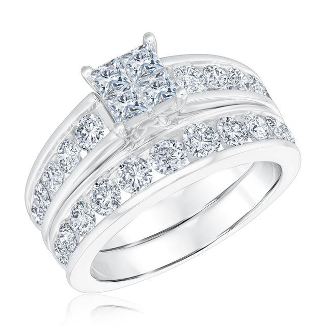 2ctw Diamond Princess Quad White Gold Engagement and Wedding Ring Bridal Set | Harmony