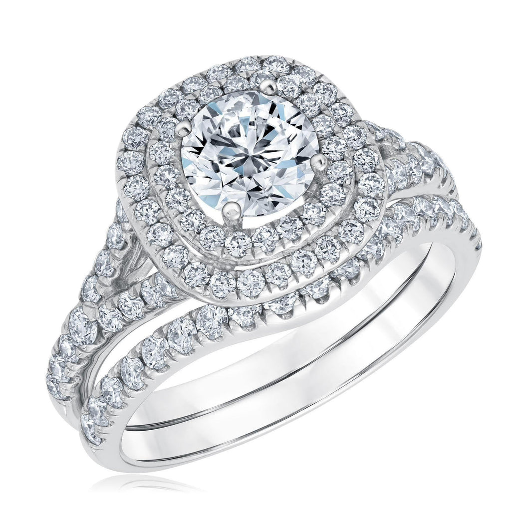 2ctw Lab Grown Diamond Double Halo Engagement and Wedding Ring Bridal Set