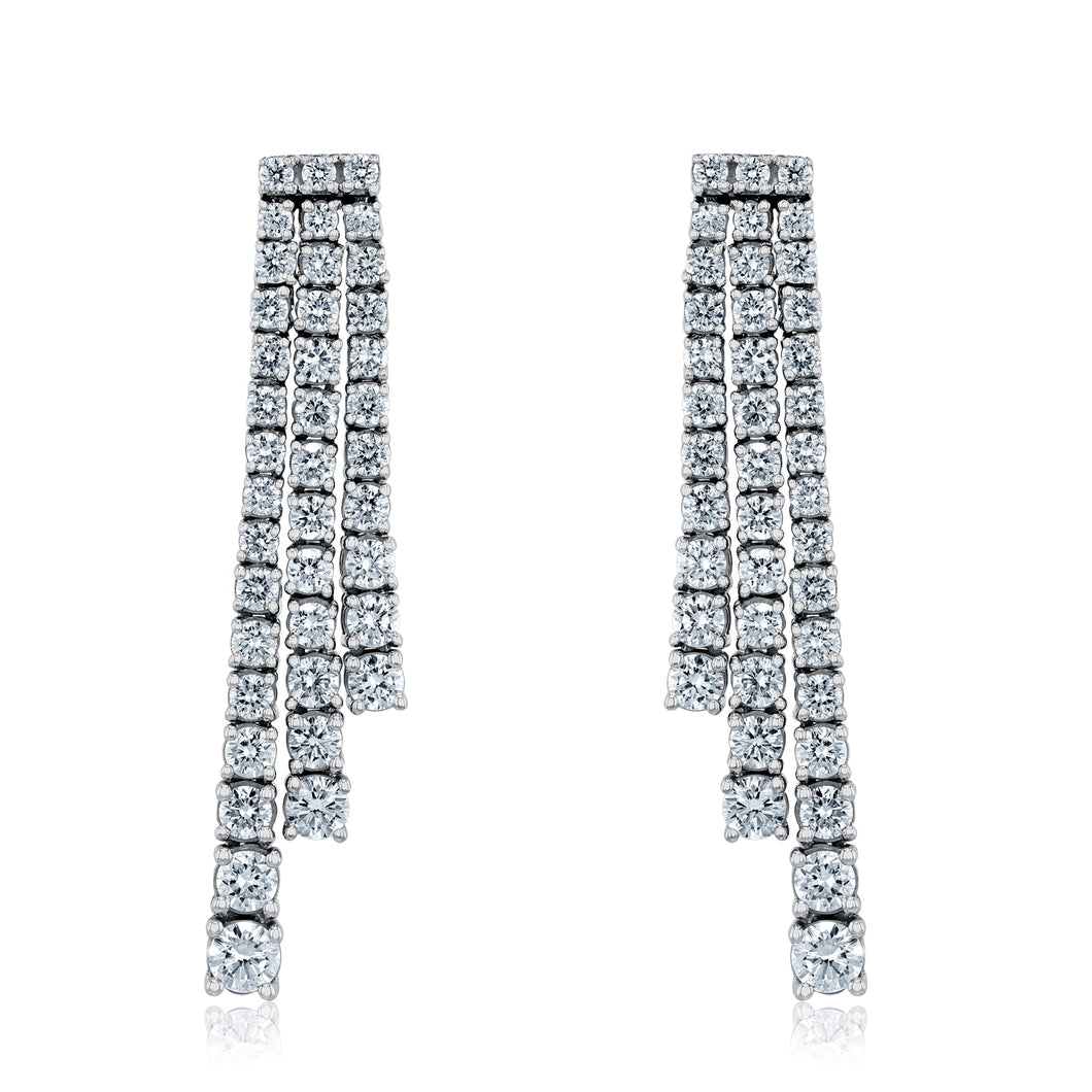 2ctw Lab Grown Diamond Triple Row White Gold Drop Earrings