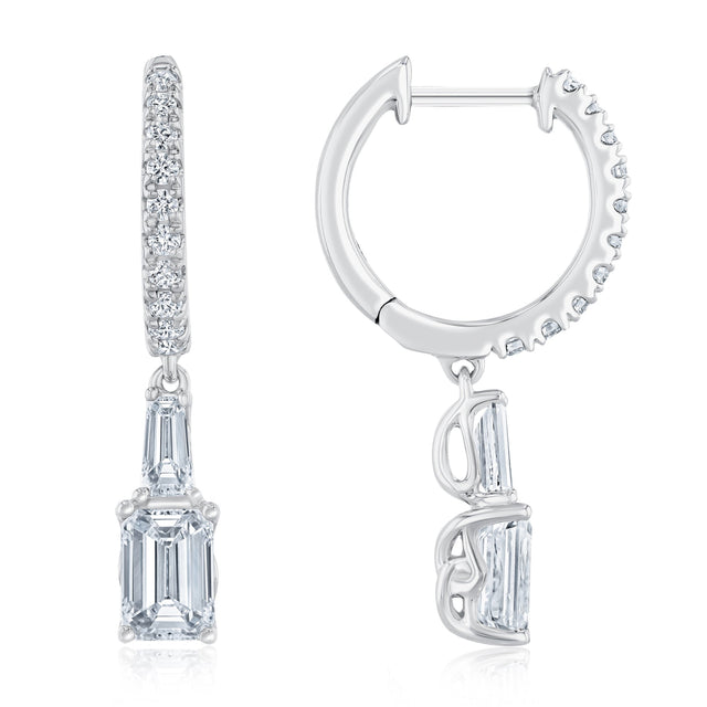 2ctw Multi-Shaped Lab Grown Diamond White Gold Drop-Hoop Earrings