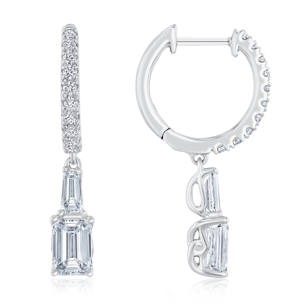 2ctw Multi-Shaped Lab Grown Diamond White Gold Drop-Hoop Earrings