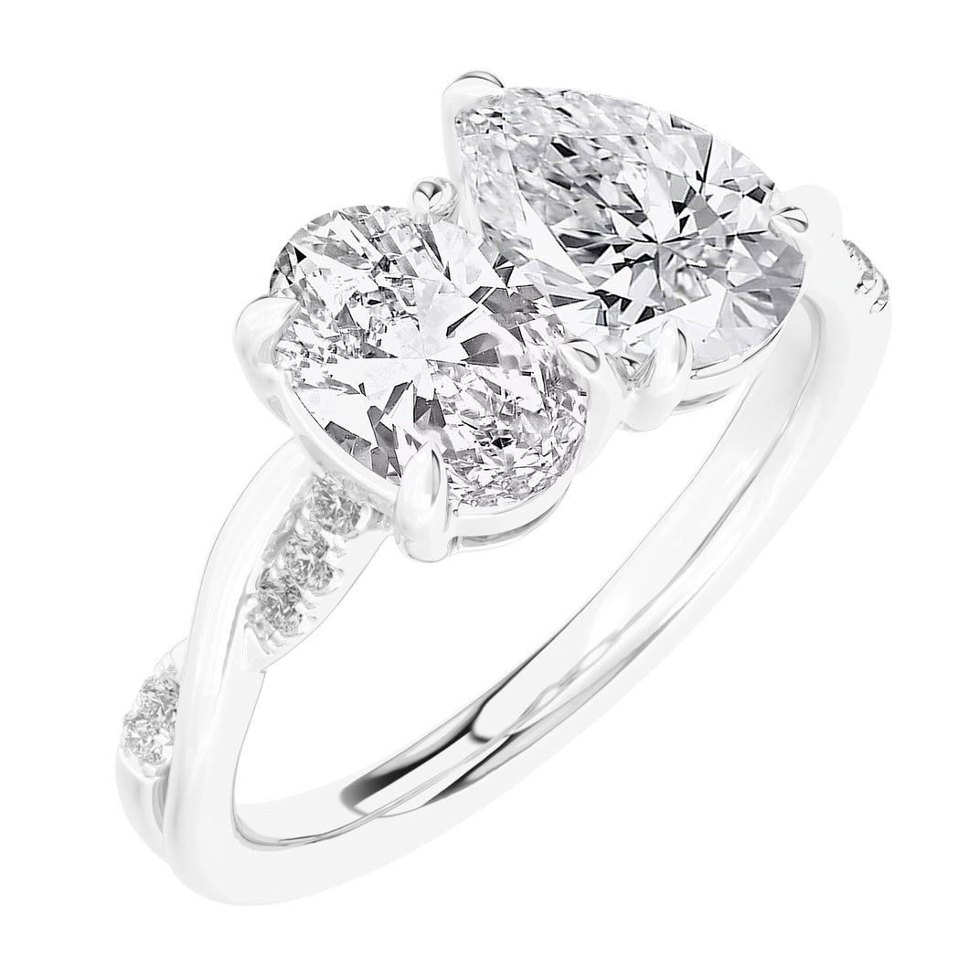2ctw Oval and Pear Lab Grown Diamond Toi et Moi White Gold Engagement Ring - Size 5