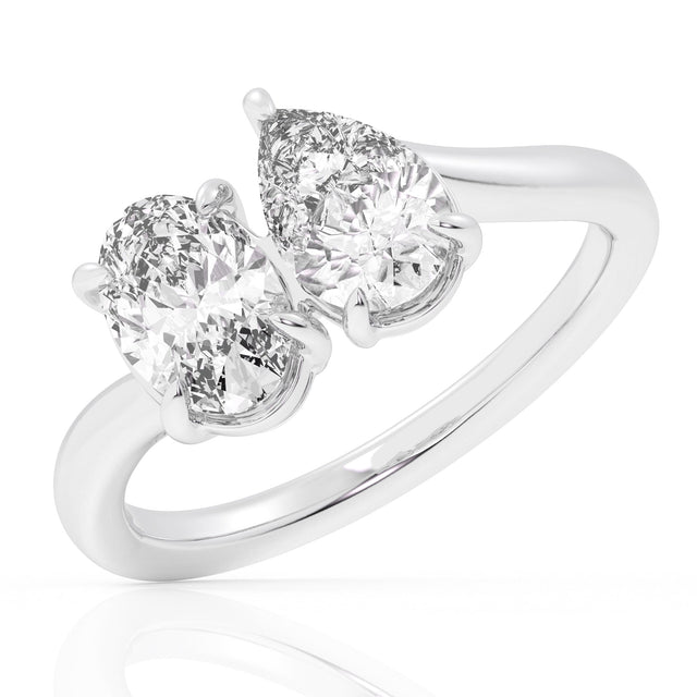 2ctw Oval and Pear Lab Grown Diamond Toi et Moi White Gold Engagement Ring - Size 6