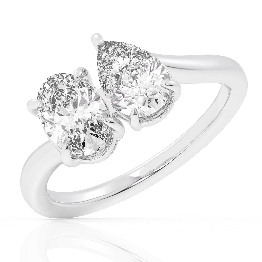2ctw Oval and Pear Lab Grown Diamond Toi et Moi White Gold Engagement Ring - Size 6